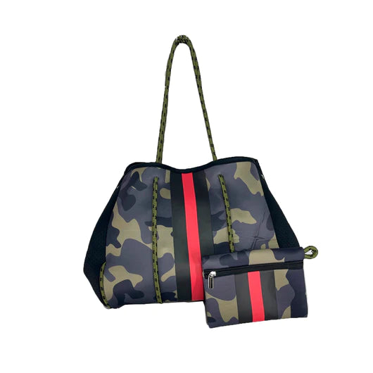 CAMO RED STRIPE NEOPRENE TOTE BAG – Harrison Outfitters